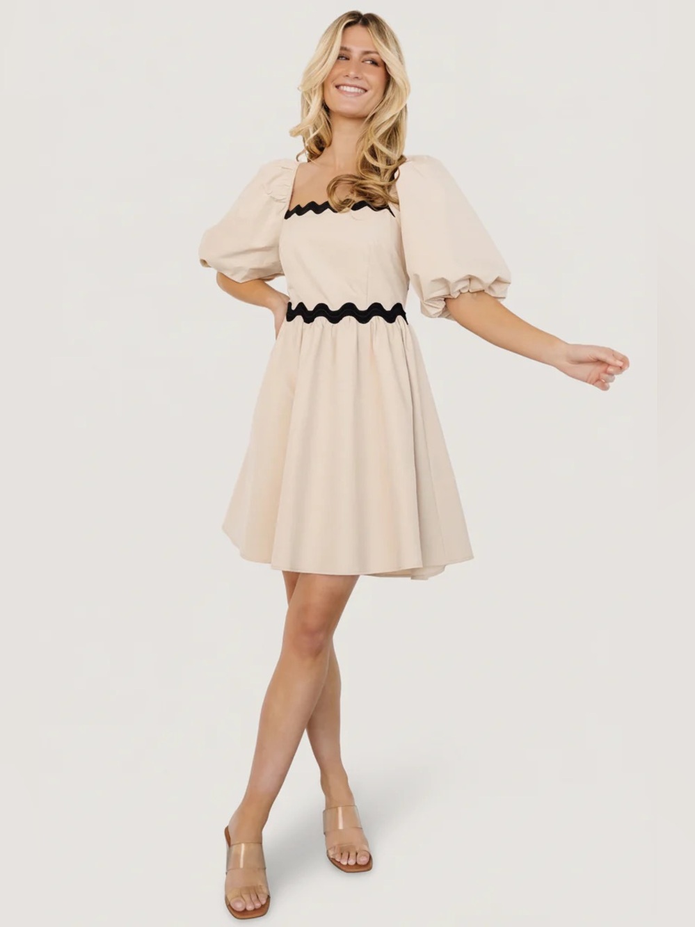 NEW Baltic Born Cecelia Short Dress Tan Black Scallop Bow  XL NWT (See Photos)